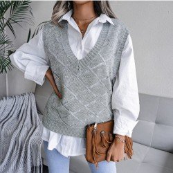 Simple White V Neck Solid Sweater Vest