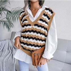 Casual V Neck Ripple Sweater Vest
