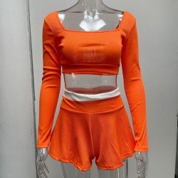  Fashion Sports Colorblock Patchwork Culottes Suit