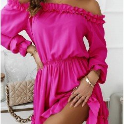 Leisure Solid Color Off Shoulder Long Sleeve Dress