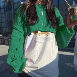 Fall Solid Loose Cut Out Cropped Sweaters