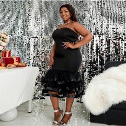  Sexy Mesh Patchwork Party Strapless Backless Dress