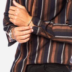  Men's Summer Colorblock Striped Long Sleeve Shirt