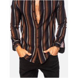 Men's Summer Colorblock Striped Long Sleeve Shirt  Men's Summer Colorblock Striped Long Sleeve Shirt