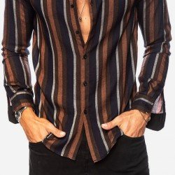  Men's Summer Colorblock Striped Long Sleeve Shirt