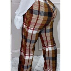  Fashion Plaid Straight Leg Women's Long Pants