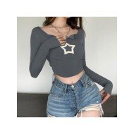 Sexy Star Embroidery Long Sleeve Fitted Tops
