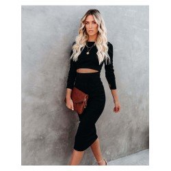 Fall Black Crew Neck Hollowed Out Midi Dress  Fall Black Crew Neck Hollowed Out Midi Dress