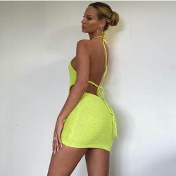 Backless Tie Wrap Hater Mini Dress