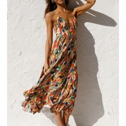  Beach V Neck Backless Women's Sleeveless Dress