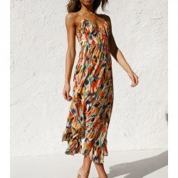  Beach V Neck Backless Women's Sleeveless Dress