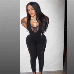 Sexy Black Patchwork V Neck Long Sleeve Jumpsuits