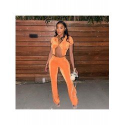  Pure Color Velvet Top And Trouser Women's Suits