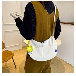  College Simple Pure Color Canvas Shoulder Bag