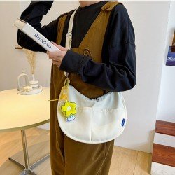  College Simple Pure Color Canvas Shoulder Bag