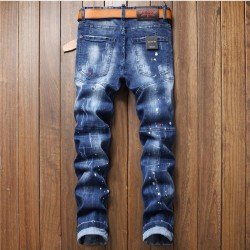 Blue Patchwork Ripped Jeans For Men
