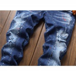 Blue Patchwork Ripped Jeans For Men