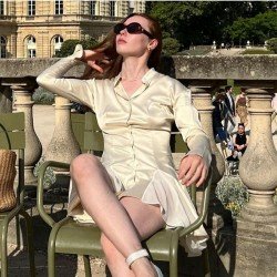 Ladies Solid Patchwork Long Sleeve Short Dress