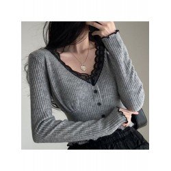 Fall V Neck Black Long Sleeve Tops