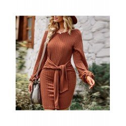 Casual Puff Sleeve Solid Fall Short Dress Casual Puff Sleeve Solid Fall Short Dress