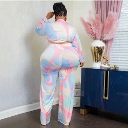 Houndstooth Color Blocking Plus Size 2 Piece Sets