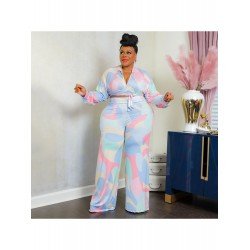 Houndstooth Color Blocking Plus Size 2 Piece Sets