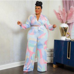 Houndstooth Color Blocking Plus Size 2 Piece Sets