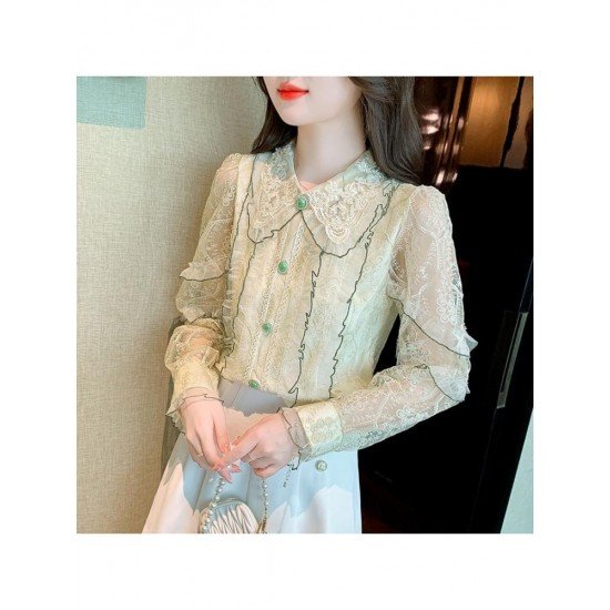 2024 Fall French Lace Embroidery Long Sleeve Shirt