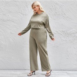  Pure Color Round Neck Women's Trousers Suit