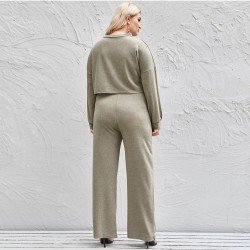  Pure Color Round Neck Women's Trousers Suit