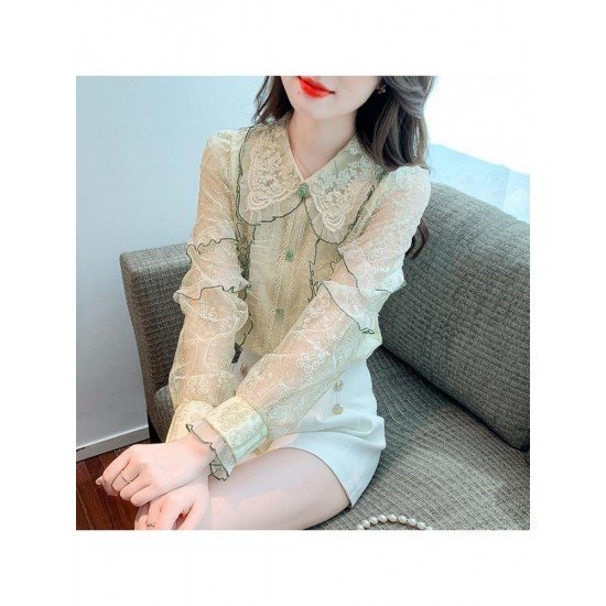  2024 Fall French Lace Embroidery Long Sleeve Shirt