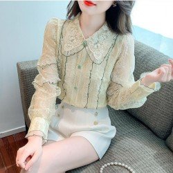  2024 Fall French Lace Embroidery Long Sleeve Shirt