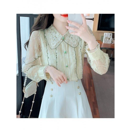  2024 Fall French Lace Embroidery Long Sleeve Shirt