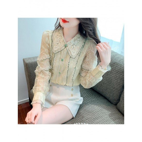  2024 Fall French Lace Embroidery Long Sleeve Shirt