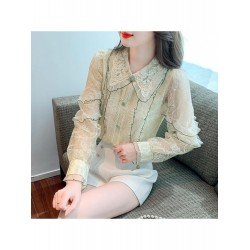2024 Fall French Lace Embroidery Long Sleeve Shirt  2024 Fall French Lace Embroidery Long Sleeve Shirt