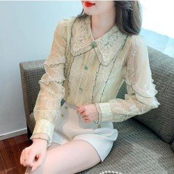  2024 Fall French Lace Embroidery Long Sleeve Shirt