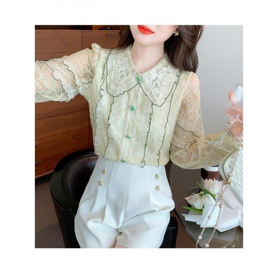  2024 Fall French Lace Embroidery Long Sleeve Shirt