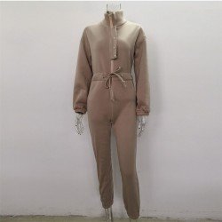  Winter Pure Color Long Sleeve Casual Jumpsuit
