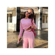  Pure Color Round Neck Women's Casual Suit