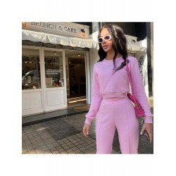  Pure Color Round Neck Women's Casual Suit