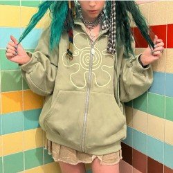 Printed Pockets Oversized Hooded Collar Women Coats