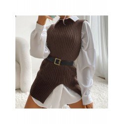 Sleeveless Slit Black Sweaters For Women