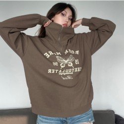  Butterfly Pattern Vintage Polo Neck Zip Sweatshirts