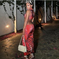 Cut Out Printed Sleeveless Cocktail Maxi Dress