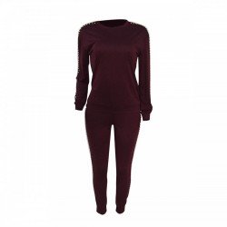 Faux-Pearls Matching 2 Piece Jogger Sets Women