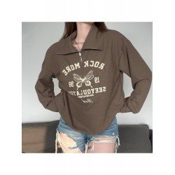 Butterfly Pattern Vintage Polo Neck Zip Sweatshirts  Butterfly Pattern Vintage Polo Neck Zip Sweatshirts