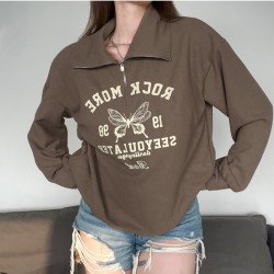  Butterfly Pattern Vintage Polo Neck Zip Sweatshirts