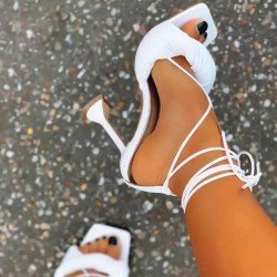 White Lace Up High Heeled Sandals  White Lace Up High Heeled Sandals