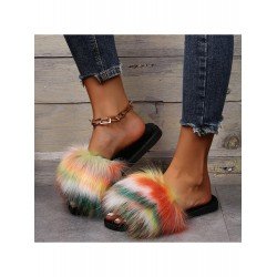 2024 Flat Fur Home Slippers For Women  2024 Flat Fur Home Slippers For Women
