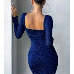  Sexy Pure Color Drawstring Tight Women's Dress